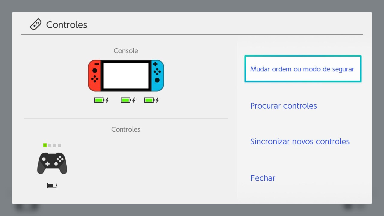 Tela Controles do Switch com a opção Mudar ordem ou modo de segurar selecionada